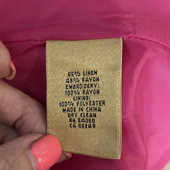 Kasper Bright Pink White Linen Blend Embroidered Scroll Jacket and Shell Outfit - Picture 4 of 12